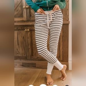 Ampersand Avenue Striped Black Ivory Jogger Lounge Pants 3XL